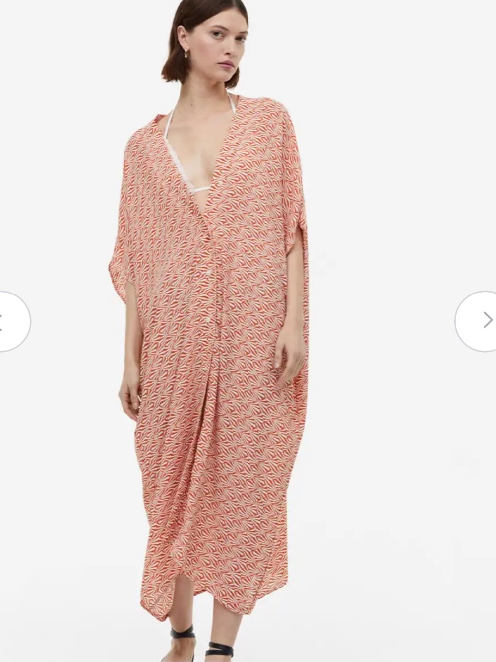 H&M Coral & White Patterned Swim Cover-Up Kaftan